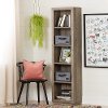 100267 Five-Shelf Weathered Oak Narrow Bookcase with 2 Baskets - Kanji-1
