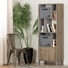 100264 Weathered Oak Bookcase with Door and Two Baskets - Expoz-1