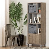 100264 Weathered Oak Bookcase with Door and Two Baskets - Expoz