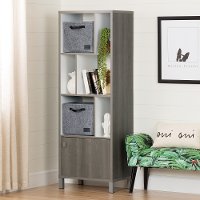 100265 Gray and White Bookcase with Door and Two Baskets - Expoz