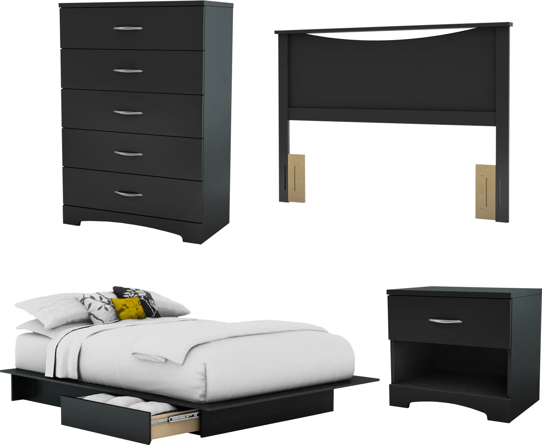 3107A4 Step One Black 4 Piece Full Size Bedroom Set-2