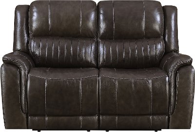 Gray Leather-Match Power Reclining Loveseat - Hearst