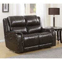Gray Leather-Match Power Reclining Loveseat - Hearst-3