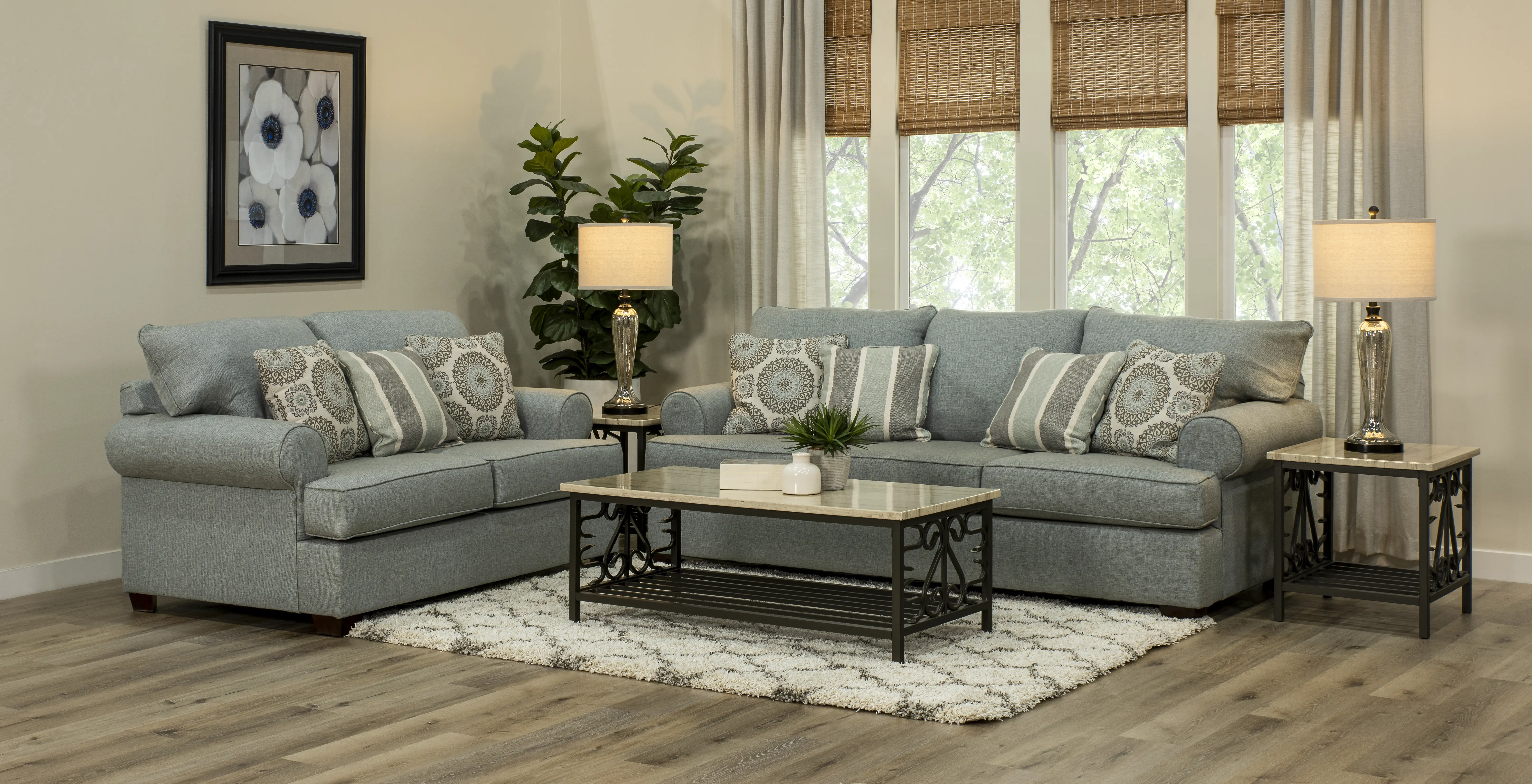 Alison Mist Blue-Gray 7-Piece Living Room Set-2