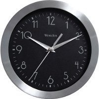 Metallic Silver 9 Inch Round Wall Clock with Glass Lens