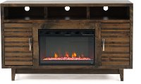 61 Inch Rustic Charcoal Brown TV Stand Fireplace - Avondale