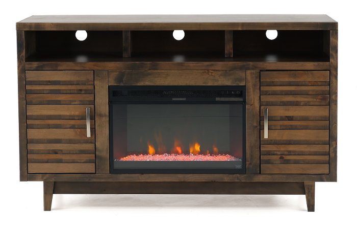 Avondale 61 Inch Rustic Charcoal Brown TV Stand Fireplace