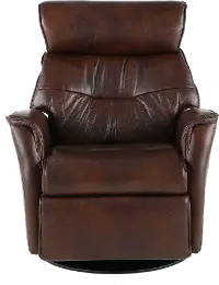 Truffle Brown Large Leather Swivel Glider Power Recliner - Captain