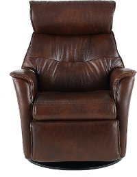 Truffle Brown Standard Leather Swivel Glider Power Recliner - Captain