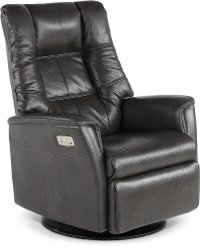 Anthracite Gray Leather Large Swivel Glider Power Recliner - Boston