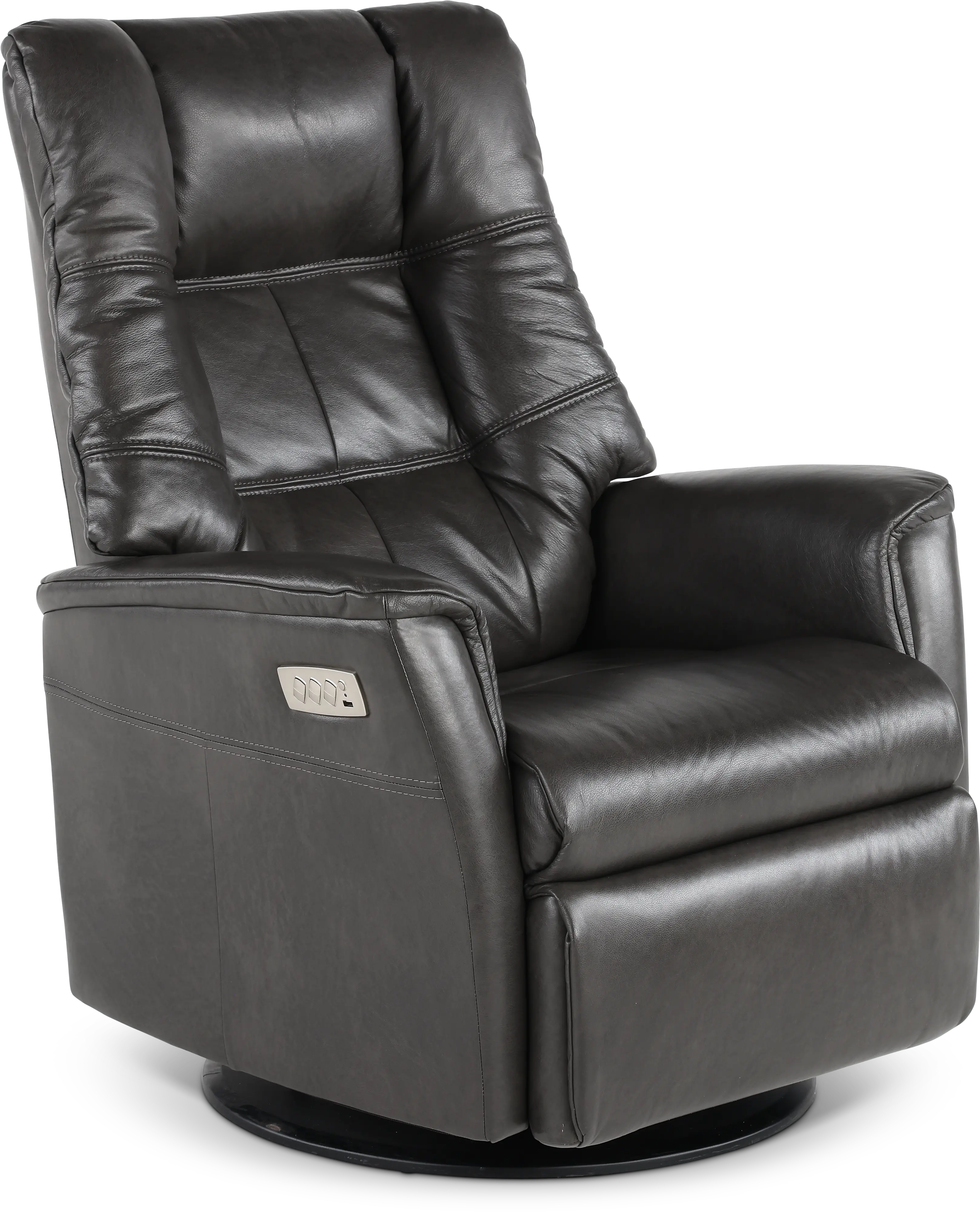 Boston Gray Leather Large Swivel Glider Power Recliner-1