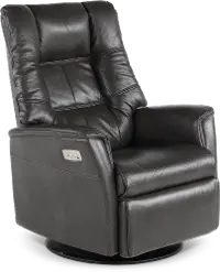 Boston Gray Leather Large Swivel Glider Power Recliner