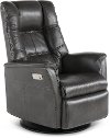 Anthracite Gray Leather Standard Swivel Glider Power Recliner - Boston