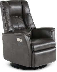 Anthracite Gray Leather Standard Swivel Glider Power Recliner - Boston