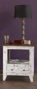 Distressed White and Brown End Table
