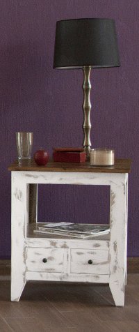 Distressed White and Brown End Table