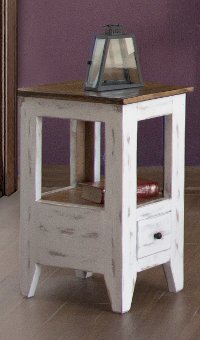 Distressed White and Brown Chair Side Table
