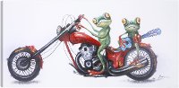 Frogs on Motorcycle Canvas Wall Art
