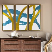 Turquoise and Gold Framed Wall Art with Gold Frames - Set of 3