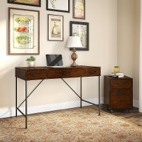 Cherry Writing Desk and 2- Drawer File Cabinet (48 Inch) - Ironworks