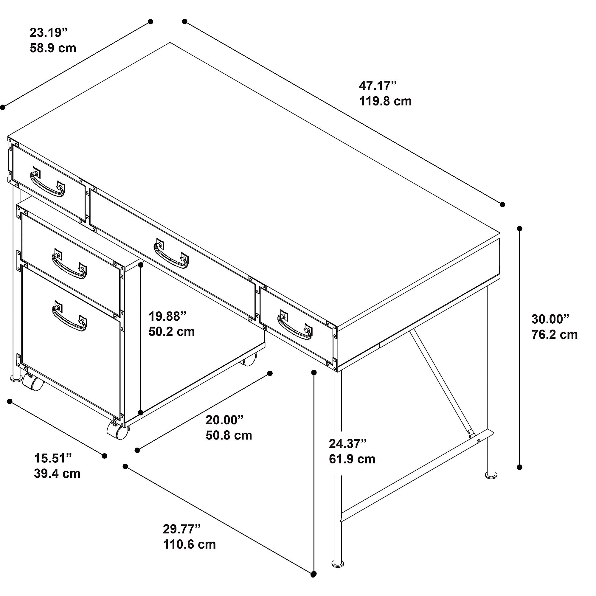 Cherry Writing Desk and 2- Drawer File Cabinet (48 Inch) - Ironworks-8