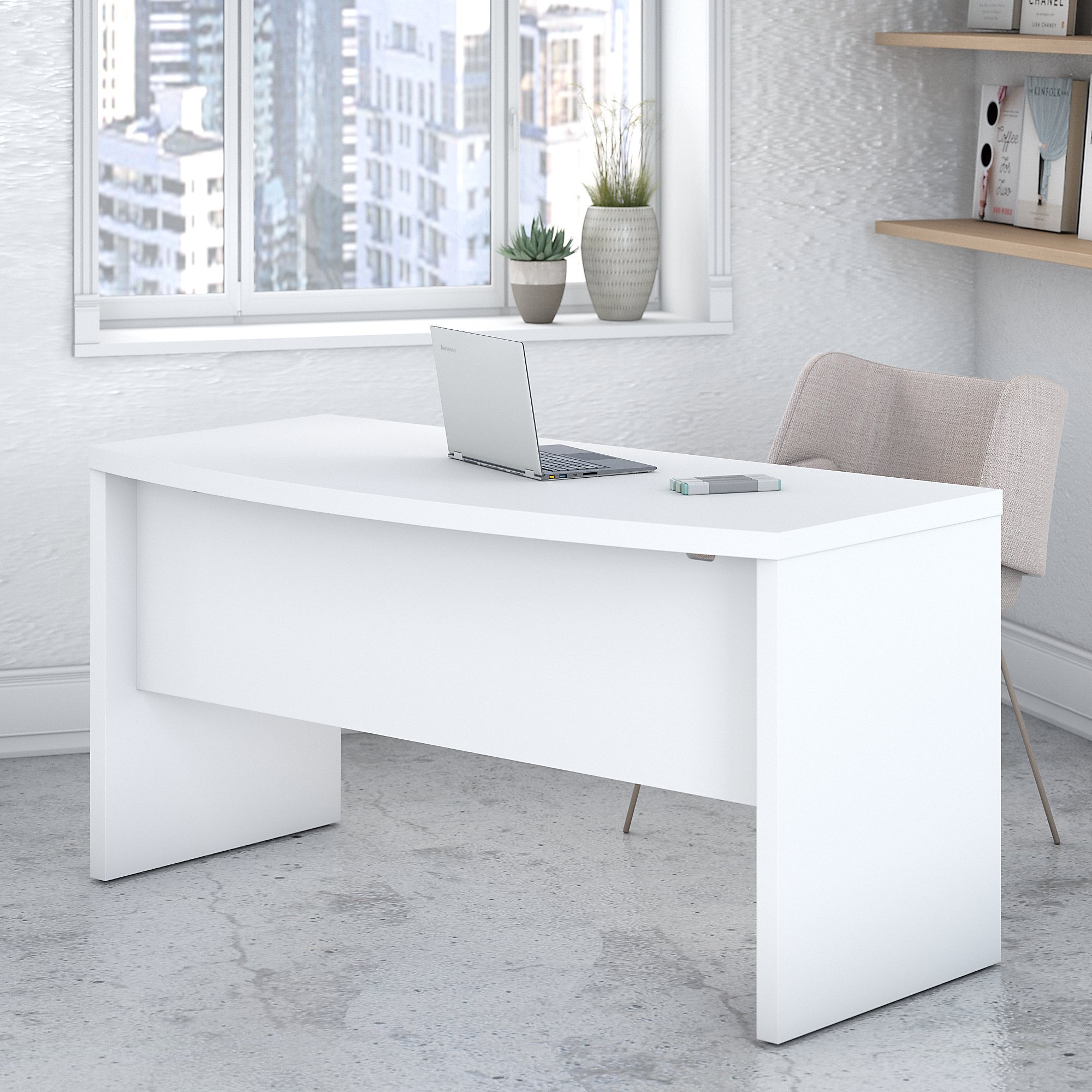 White Bow Front Desk (60 Inch) - Echo-1