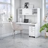 White Credenza Desk with Hutch and File Cabinet - Echo