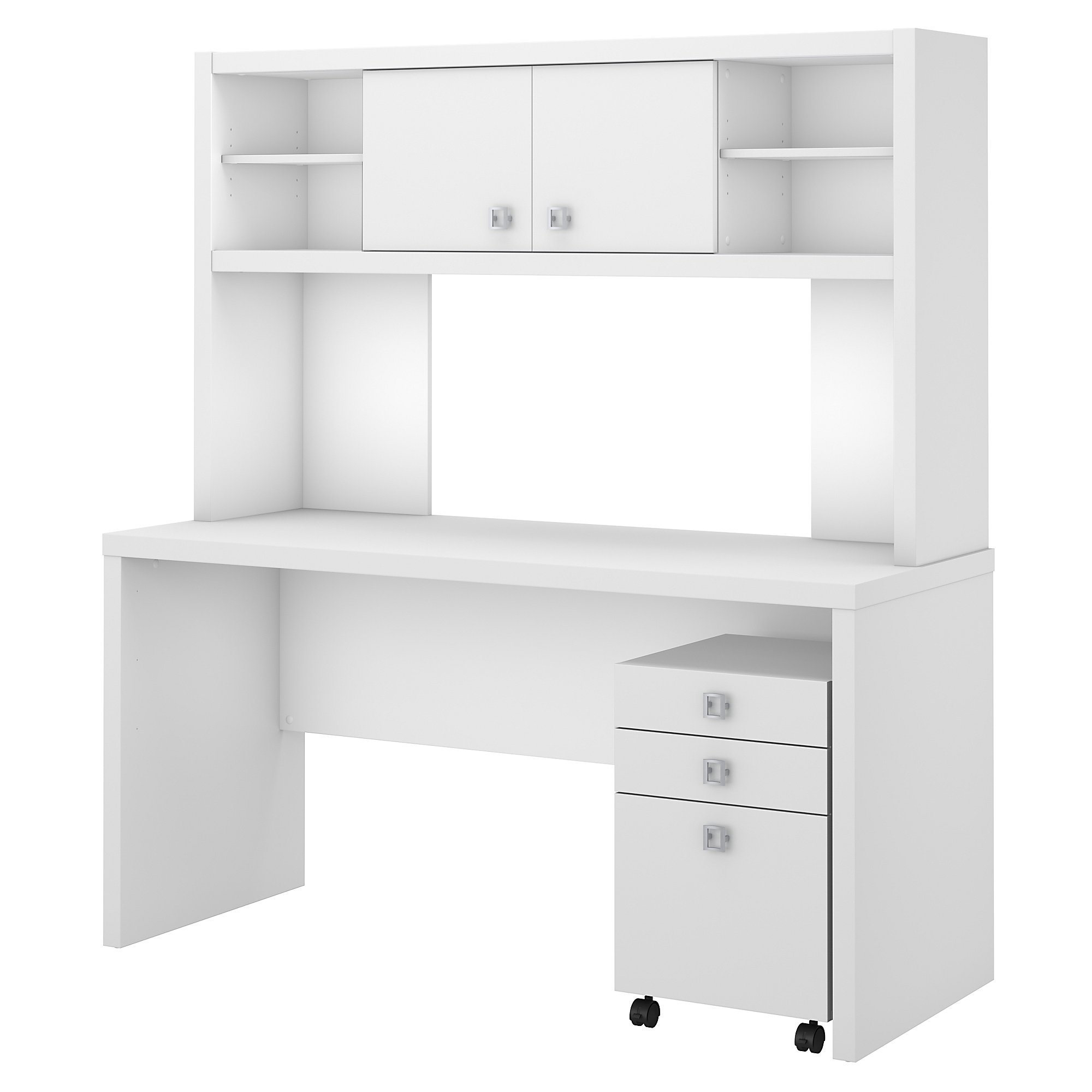 White Credenza Desk with Hutch and File Cabinet - Echo-2