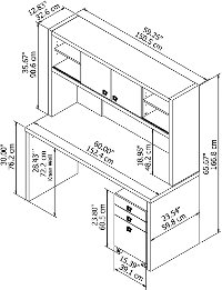 White Credenza Desk with Hutch and File Cabinet - Echo-7