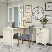 Antique White L-Shaped Desk with Storage - Salinas