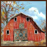 Red Country Barn Hand Painted Framed Wall Art