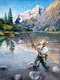 Fishing Angler I Hand Painted Canvas Wall Art