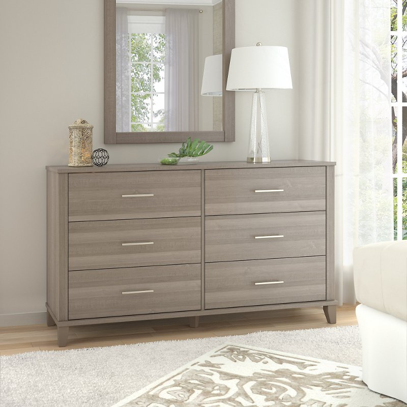 Ash Gray 6 Drawer Double Dresser Somerset