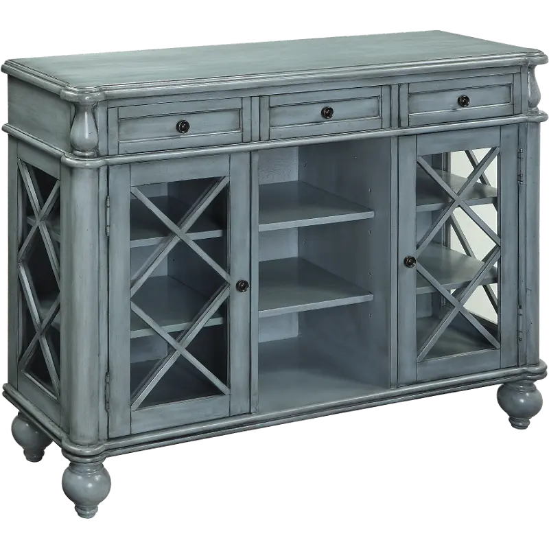 13612 Burnished Blue 3 Drawer and 2 Door Open Display Credenza