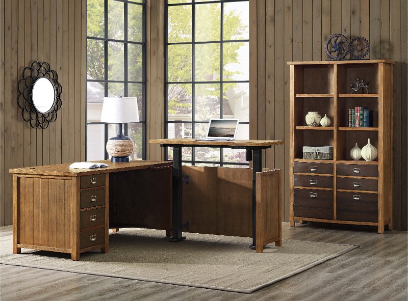 Rustic Hickory Brown L Shaped Standing Desk Heritage
