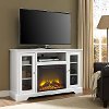 52 Inch White Highboy TV Stand with Fireplace