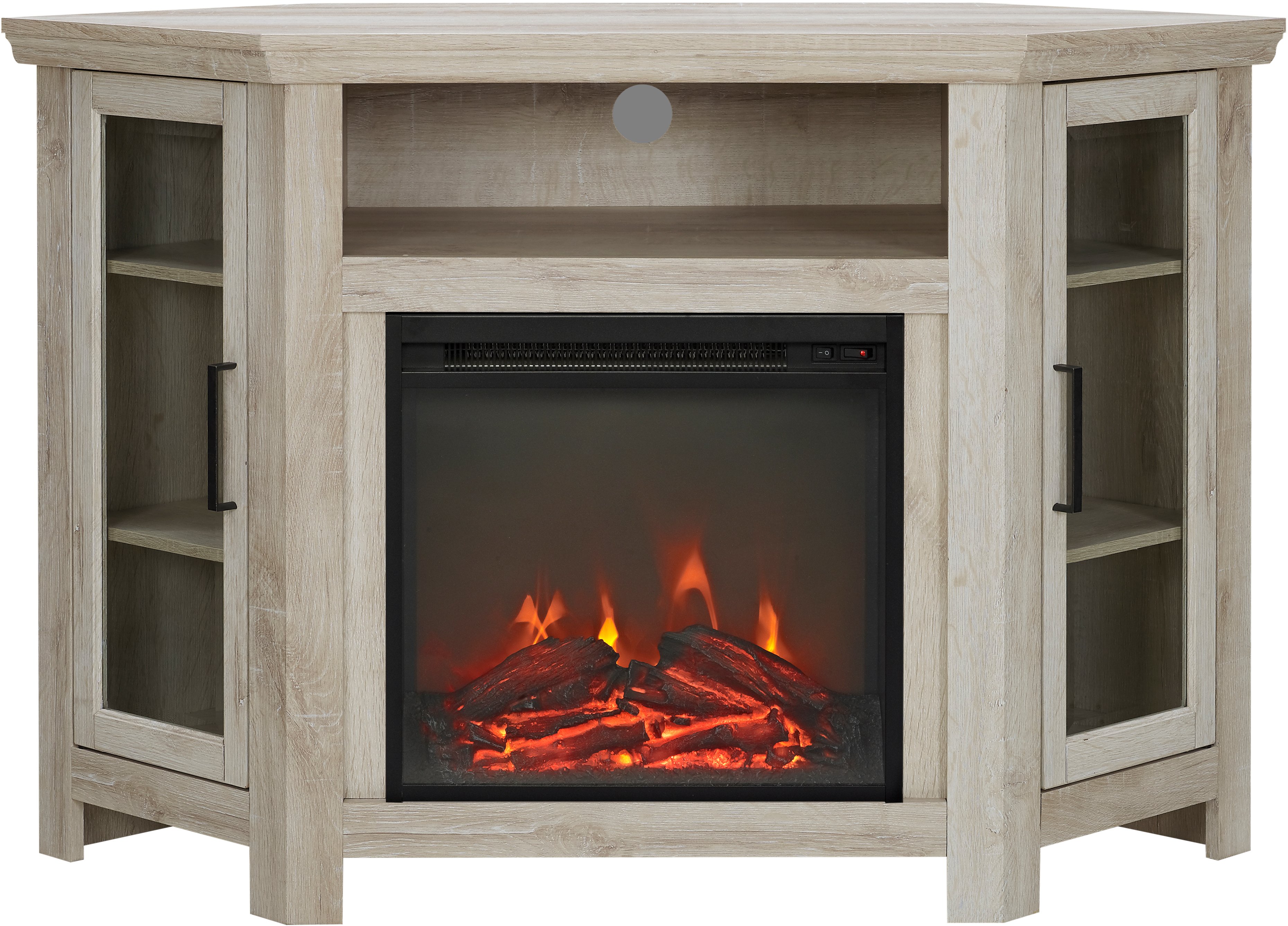 W48FPCRWO 48 Inch White Oak Corner TV Stand with Fireplace-2