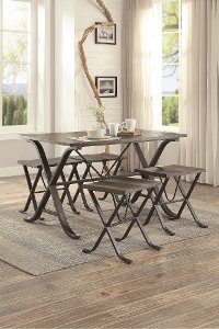 5 Piece Pine and Metal Dining Set - Fremont