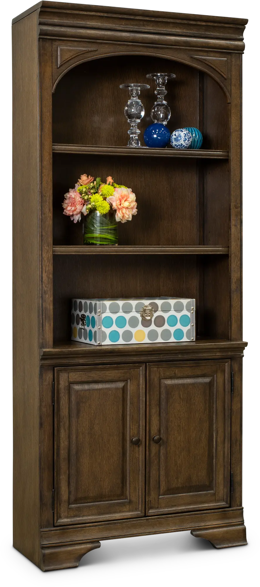 Arcadia Chestnut Brown Bookshelf with Doors-3
