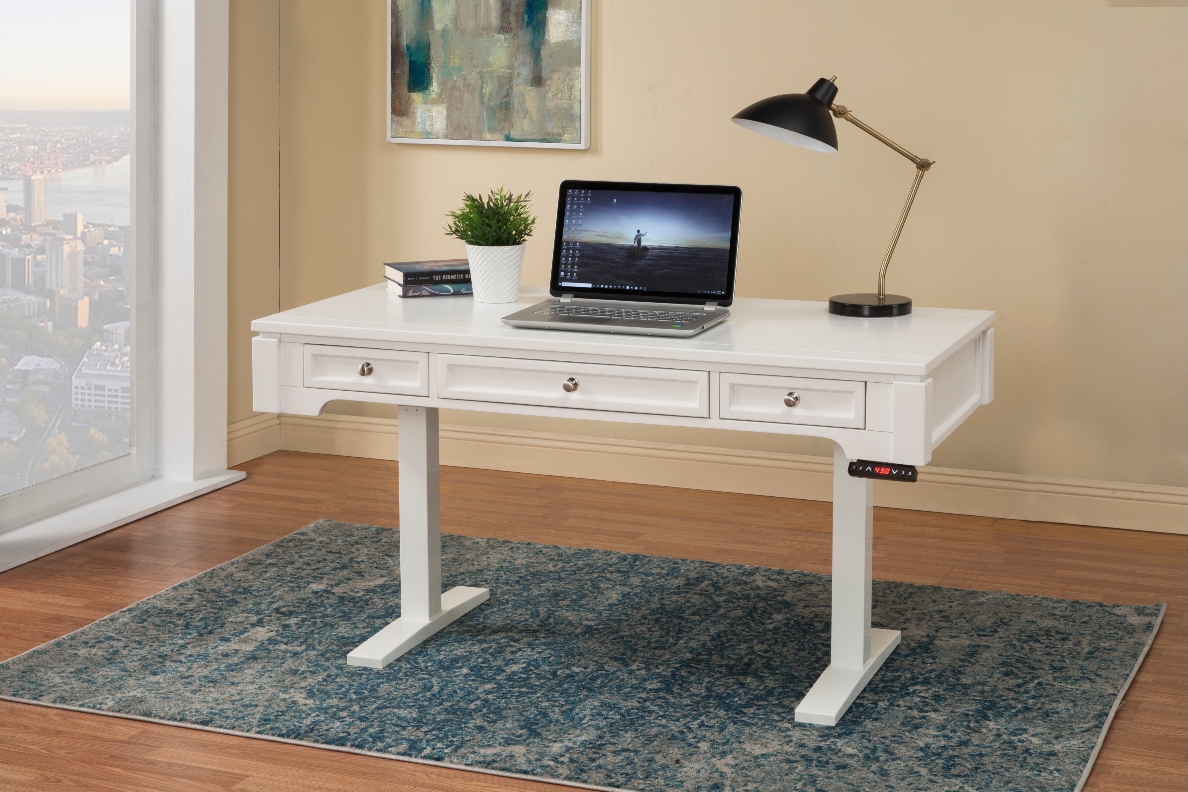 White Sit or Stand Office Desk - Powered-2