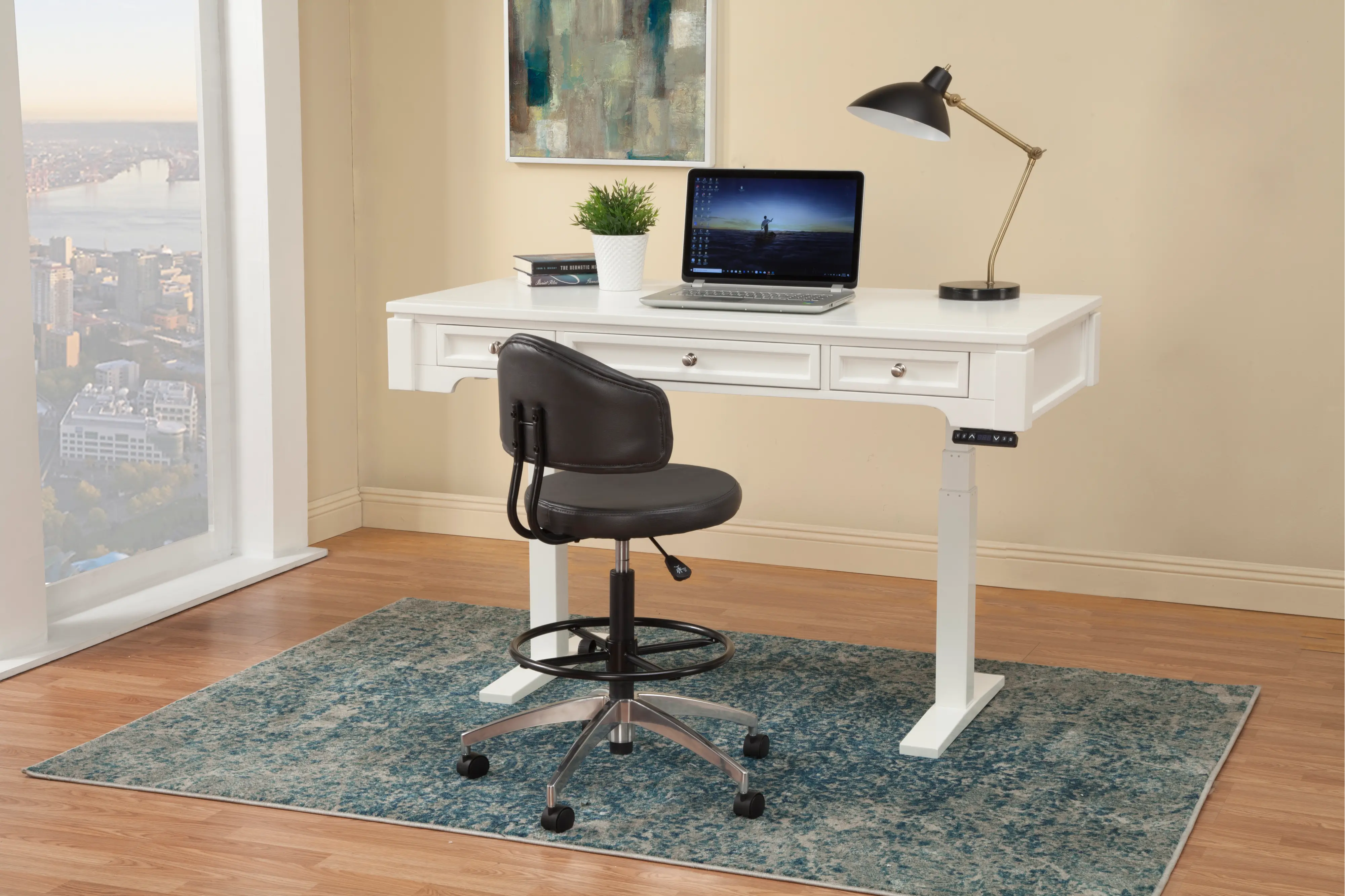 White Sit or Stand Office Desk - Powered-3