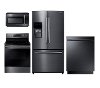 PACKAGE Samsung 4 Piece Electric Kitchen Appliance Package with French Door Refrigerator - Black Stainless Steel
