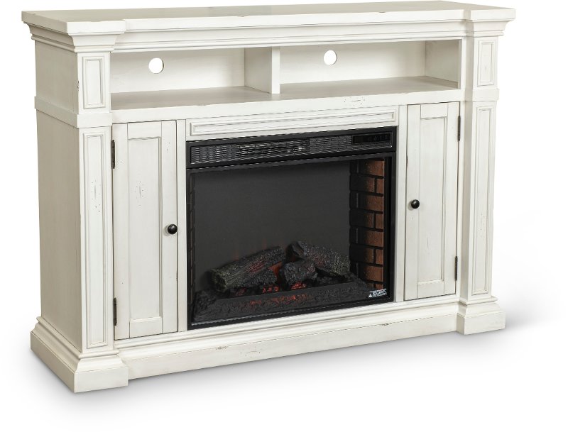 Distressed White 60 Inch Fireplace TV Stand New Castle RC Willey Furniture Store