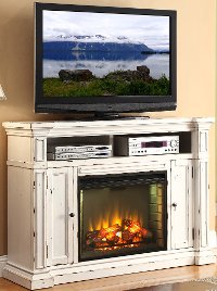 Distressed White 60 Inch Fireplace TV Stand - New Castle-6