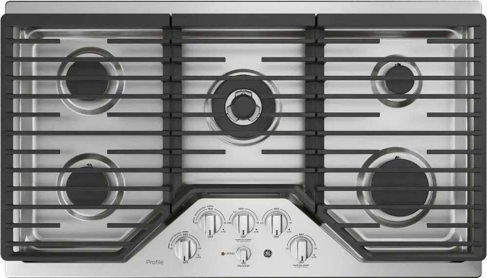PGP9036SLSS GE Profile 36 Inch 5 Burner Gas Cooktop - Stainless Steel-1