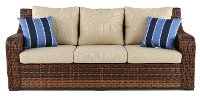 12C057AW3D1/LINEN/SO Wicker and Linen Outdoor Patio Sofa - Tortola