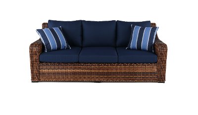 Wicker and Navy Outdoor Patio Sofa - Tortola