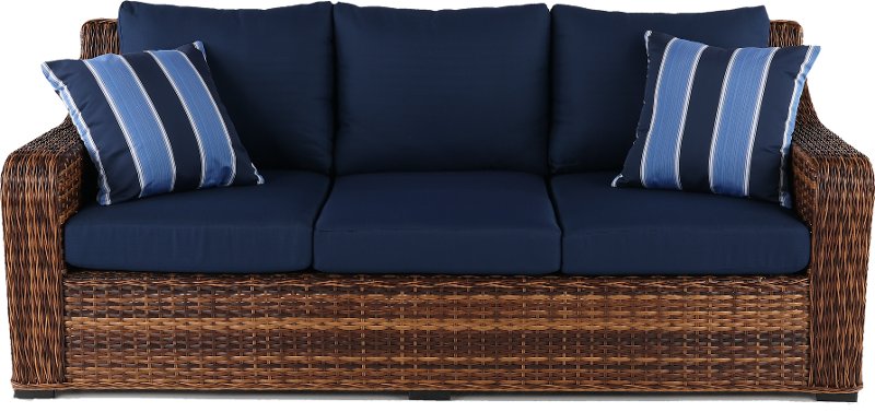 Wicker And Navy Outdoor Patio Sofa Tortola Rc Willey Furniture