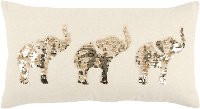 White and Champagne Sequin Elephants Throw Pillow