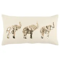 White and Champagne Sequin Elephants Throw Pillow